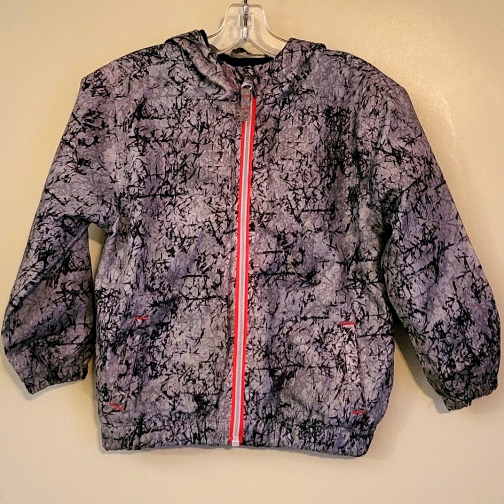 Grey/black hooded windbreaker jacket